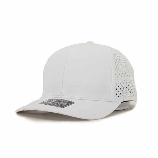 Angled view of the 1010 Hats 6-panel white hat, showcasing its sleek design and high-quality craftsmanship.