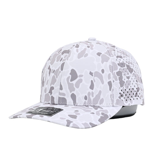 White camouflage baseball cap on a light gray background